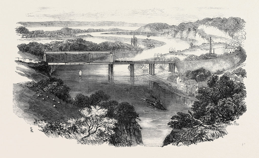 Detail of South Wales Railway, the Chepstow Tubular Suspension Bridge, and Junction of the Wye and Severn Rivers by Anonymous