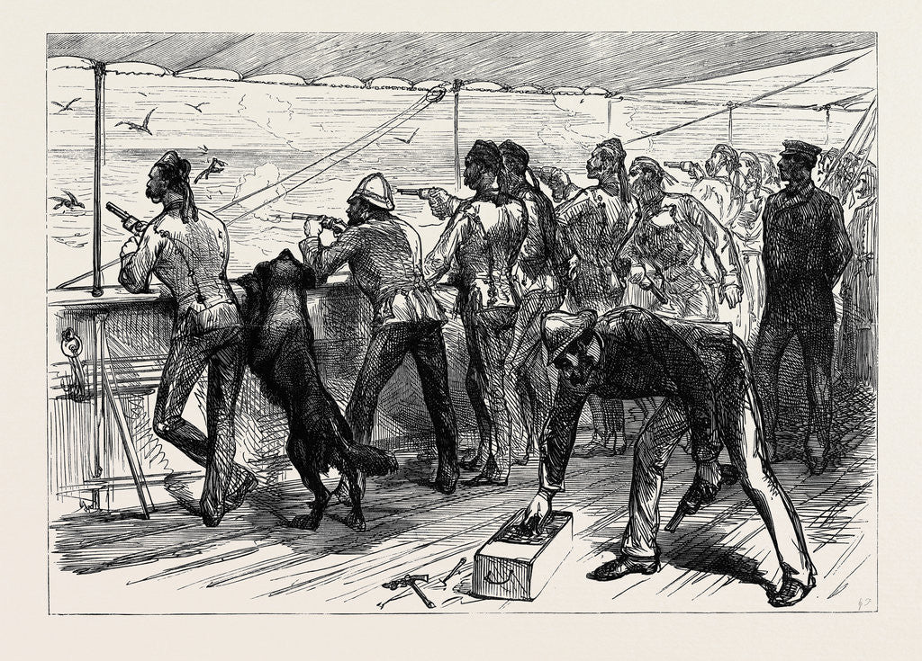 Detail of The Zulu War: Practising for the Zulus on Board the Pretoria on the Voyage to Natal 1879 by Anonymous
