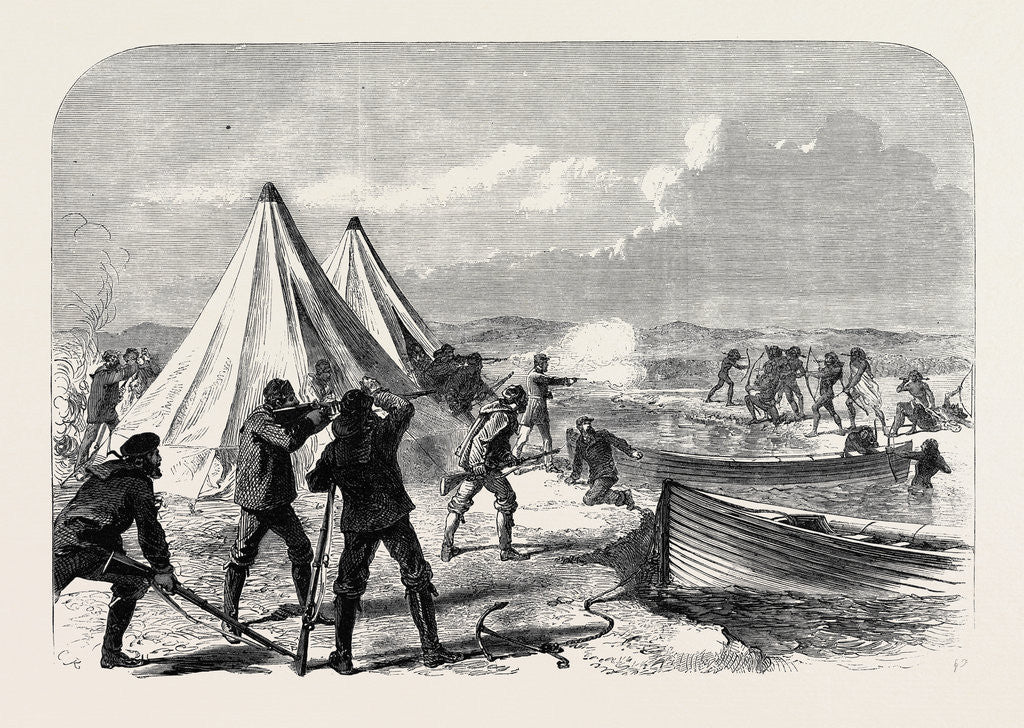 Detail of Surveying Party from H.M.S. Nassau Attacked by Natives of Terra Del Fuego 1867 by Anonymous
