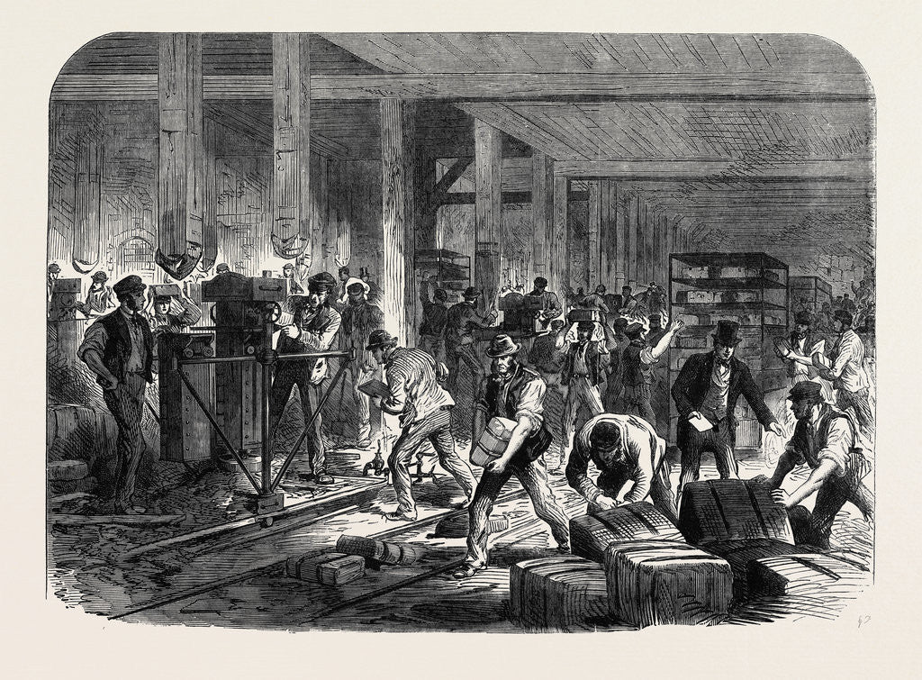 Detail of The British Expedition to Abyssinia: Preparing Compressed Forage at the Globe Wharf Regent's Canal Mile-End-Road UK 1867 by Anonymous