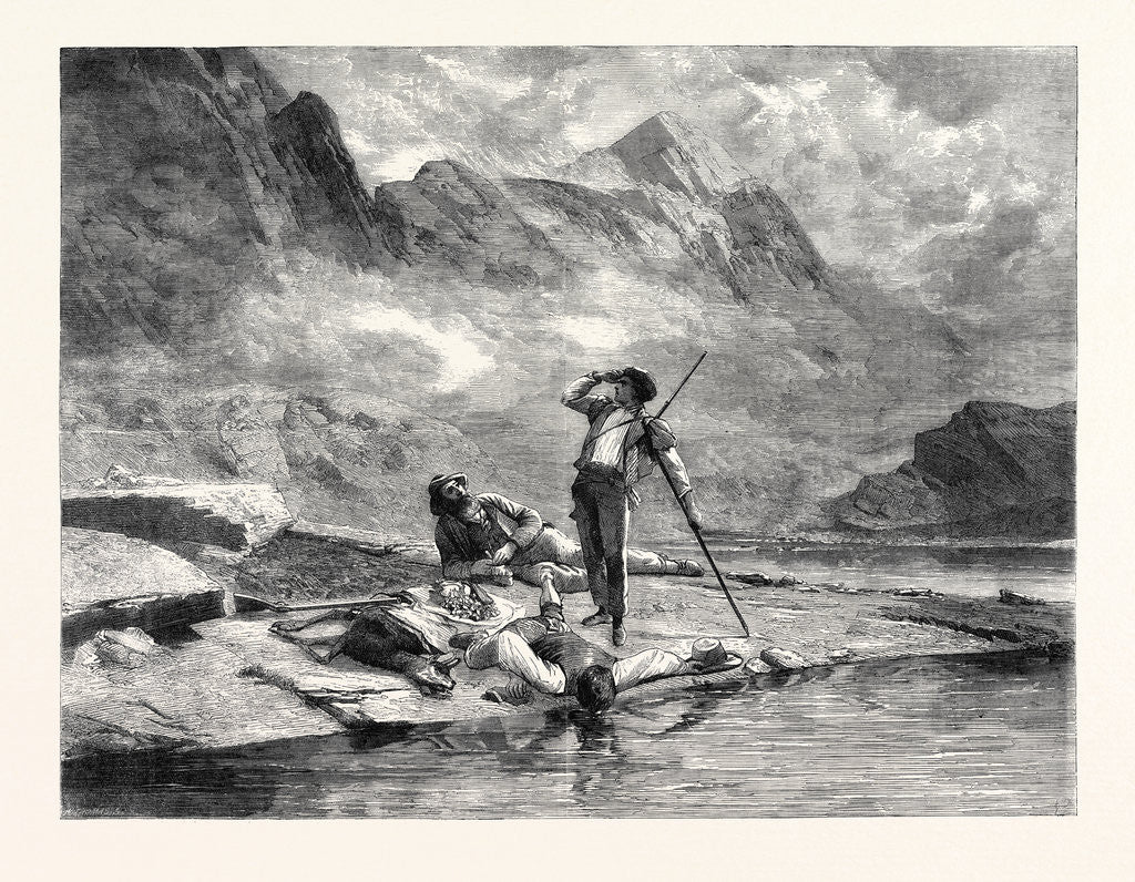 Detail of The International Exhibition: Chamois Hunters Reposing, 1862 by Anonymous