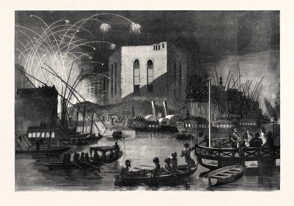 Detail of A Night Scene on the Nile Near the Mouth of the Cairo Canal During the Festival of Gebr-El-Haleeg or Breaking the Canal 1862 by Anonymous