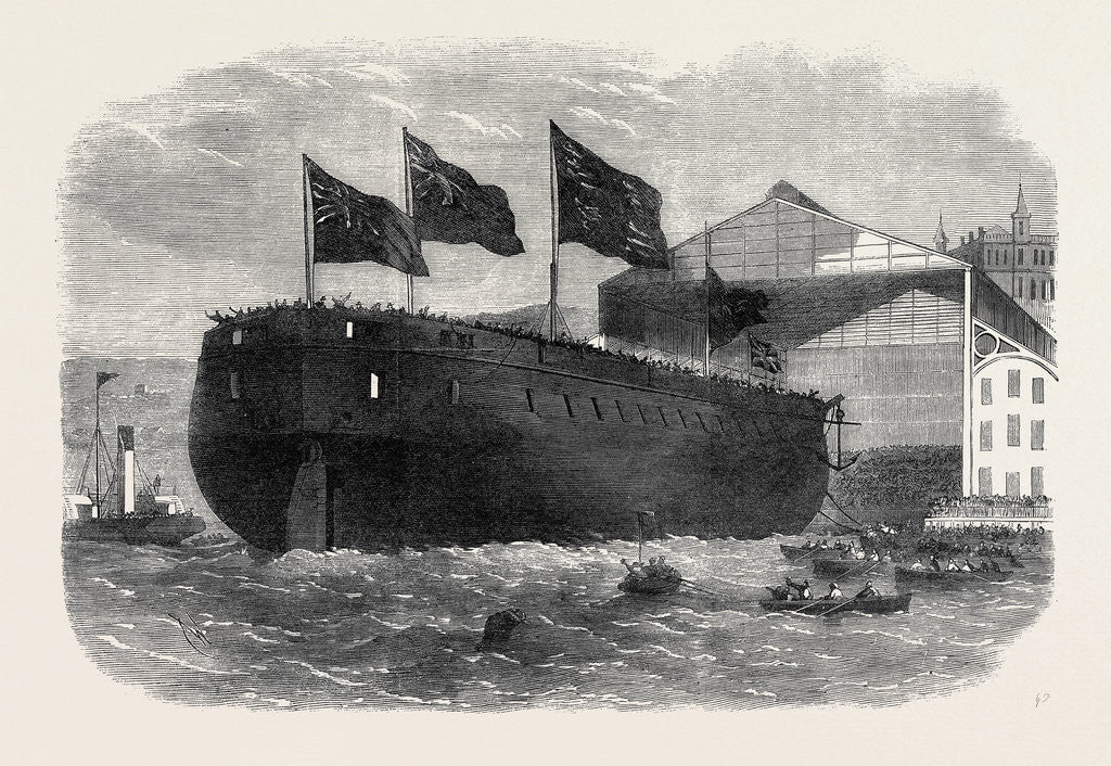Detail of Launch of Her Majesty's Armour-Plated Screw Frigate Caledonia 31 Guns at Woolwich 1862 by Anonymous