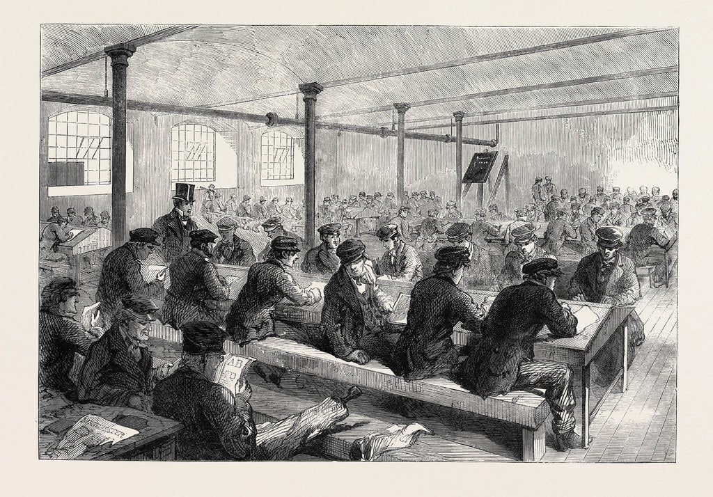 Detail of The Cotton Famine: School for Mill Operatives at Mr. Stirling's Mill Lower Mosley-Street Manchester 1862 by Anonymous