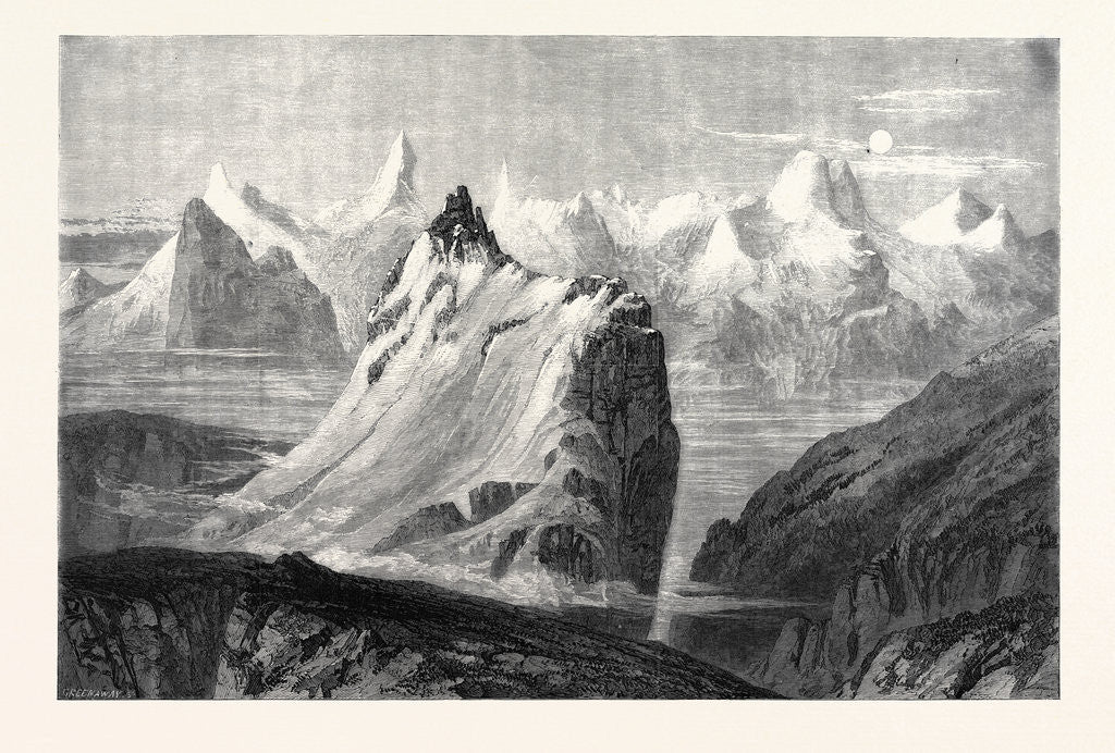 Detail of The Mountains of the Oberland from the Faulhorn in the Exhibition of the Society of Painters in Water Colours 1866 by Anonymous