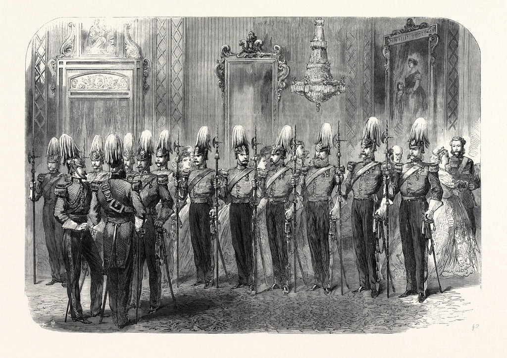 Detail of The Queen's Court: The Hon. Corps of Gentlemen-at-Arms on Duty at Buckingham Palace London UK 1866 by Anonymous