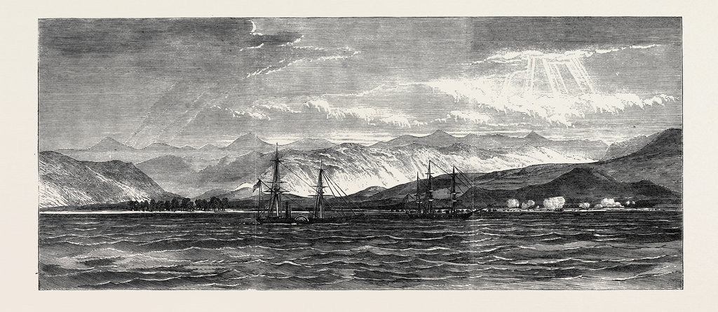 Detail of Expedition of a British Force from Aden to Shugra: View of Shugra from the Anchorage: The Troops Effecting a Landing 1866 by Anonymous