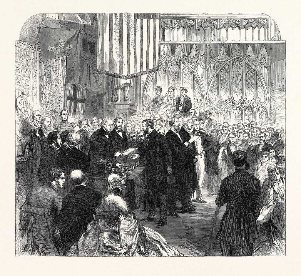 Detail of Mr. Peabody Distributing the Prizes at the Working Classes Industrial Exhibition Guildhall UK 1866 by Anonymous