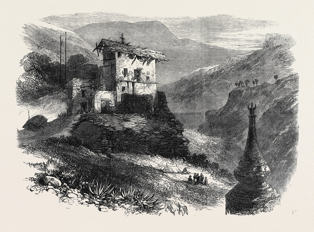 Detail of The War in Bhootan: The Burnt Palace of the Rajah of Saleeka 1866 by Anonymous