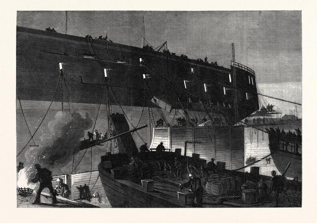 Detail of Launch of the Northumberland: Fixing the Camels at Night 1866 by Anonymous