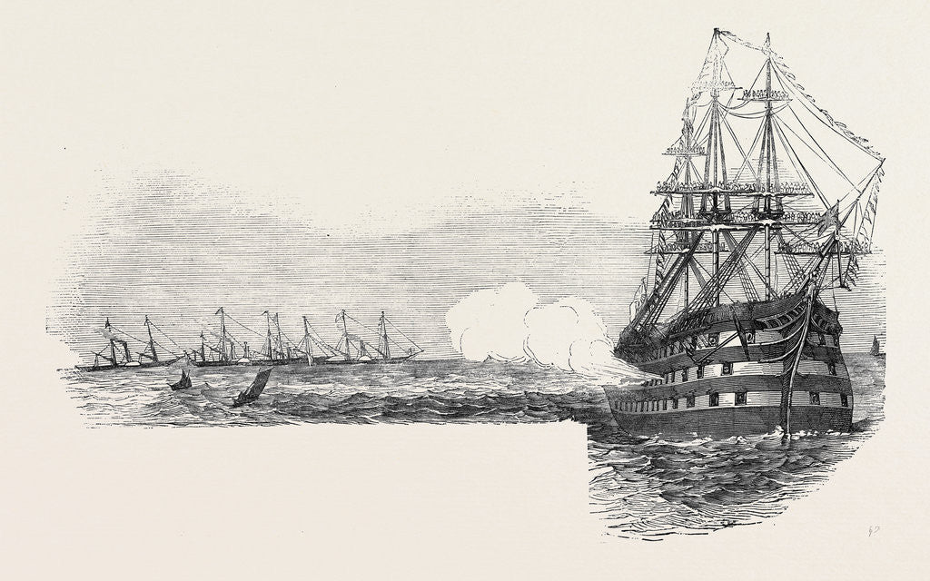 Detail of The Flag Ship Ocean, Saluting the Royal Squadron, at the Nore by Anonymous