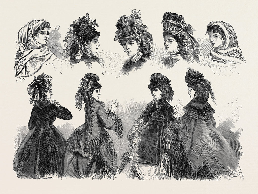 Detail of Paris Fashions: Head-Dresses and Mantles 1871 by Anonymous
