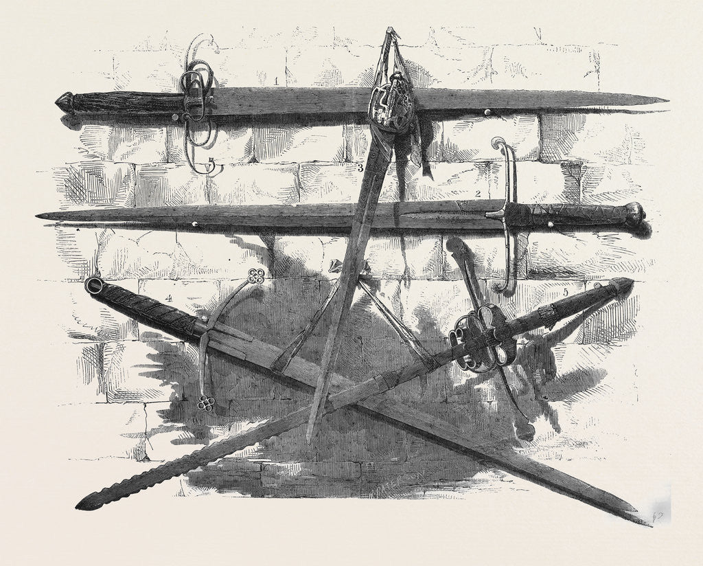 Detail of Swords of Scottish Heroes Exhibited at the Laying of the Foundation Stone of the Wallace Monument at Stirling by Anonymous