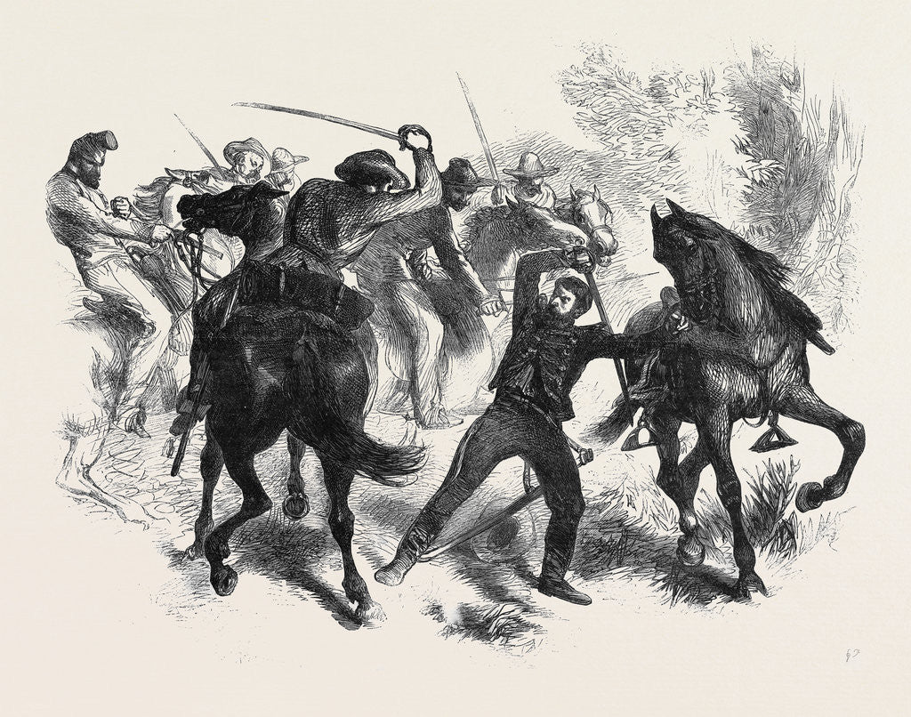 Detail of The Civil War in America: Capture of a United States' Dragoon by Guerrilla Horsemen of Virginia by Anonymous