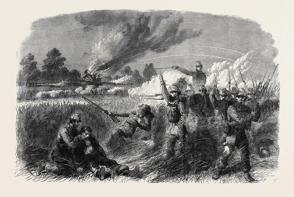 Detail of The Civil War in America: Fight at Hainsville on the Upper Potomac Advance of the Wisconsin Men (Federalists) on the Secessionist Position by Anonymous