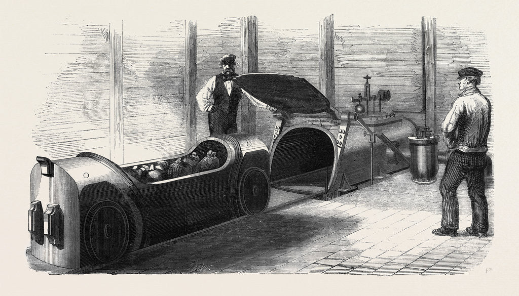 Detail of Pneumatic Letter and Parcel Conveyance: The Mouth of the Tube and Carriage by Anonymous
