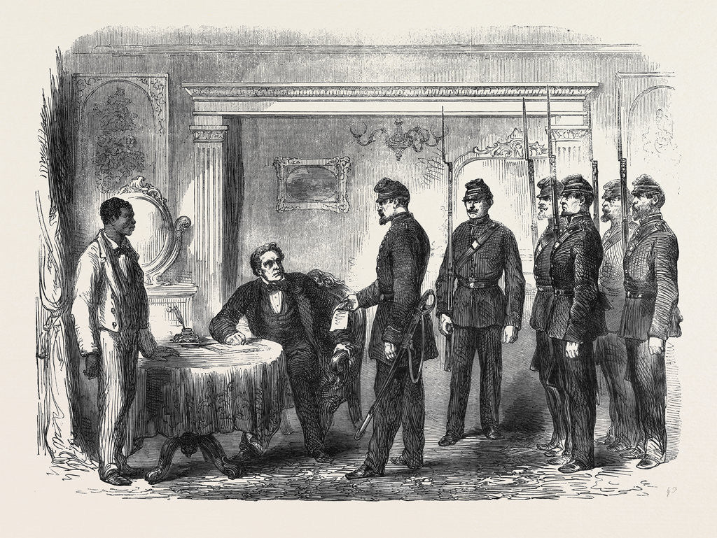 Detail of The War in America: Arrest of Mr. Faulkner Late United States' Minister to France at Brown's Hotel Washington on the Charge of Treason by Anonymous