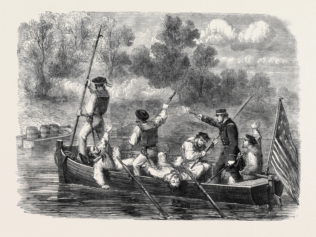 Detail of The Civil War in America: Confederates Trapping a Boat's Crew of the Potomac Fleet by Anonymous