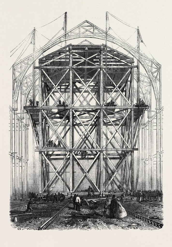 Detail of Progress of the Great Exhibition Building: The Traversing Platform Used in the Construction of the Nave. by Anonymous