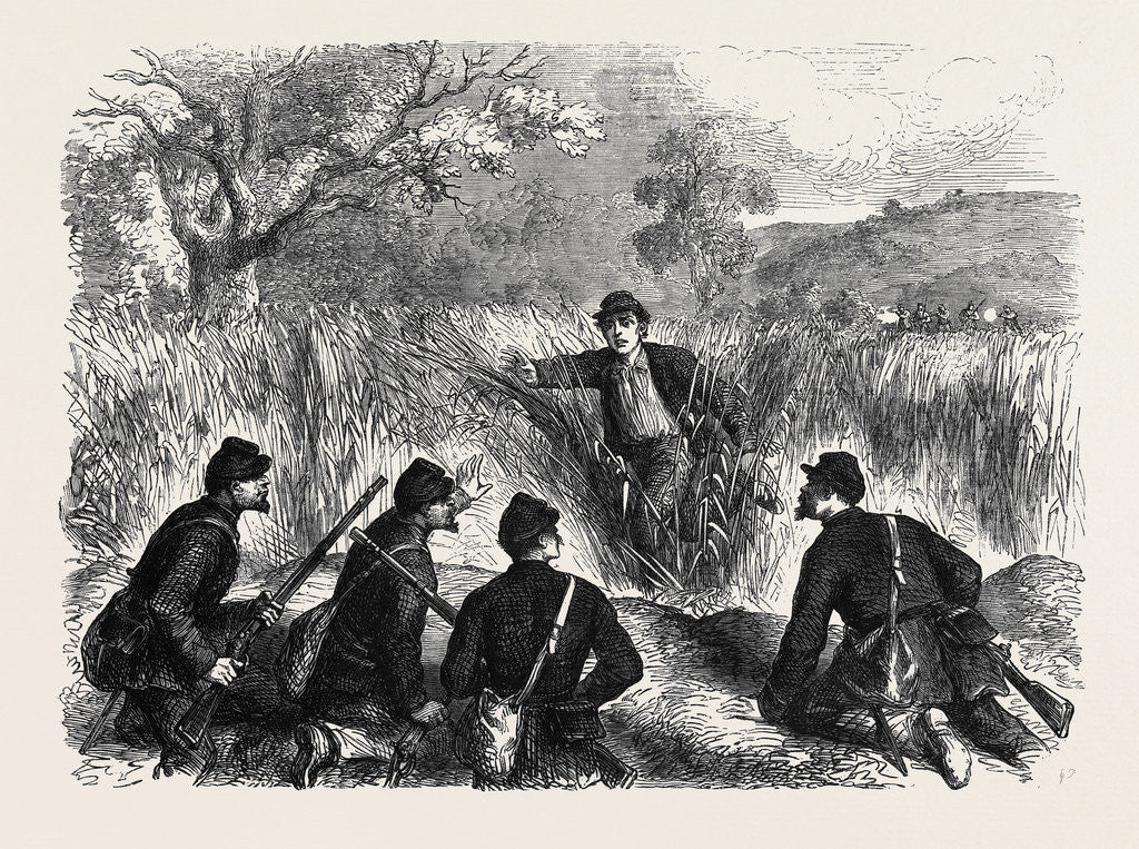 Detail of The War in America: A Confederate Deserter Coming Into the Federal Lines at Munson's Hill by Anonymous