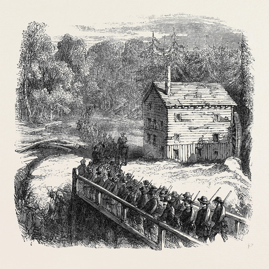 Detail of The Civil War in America: Franklin's Brigade Passing Arlington Mill on Its Way to Occupy Munson's Hill October 26 1861 by Anonymous