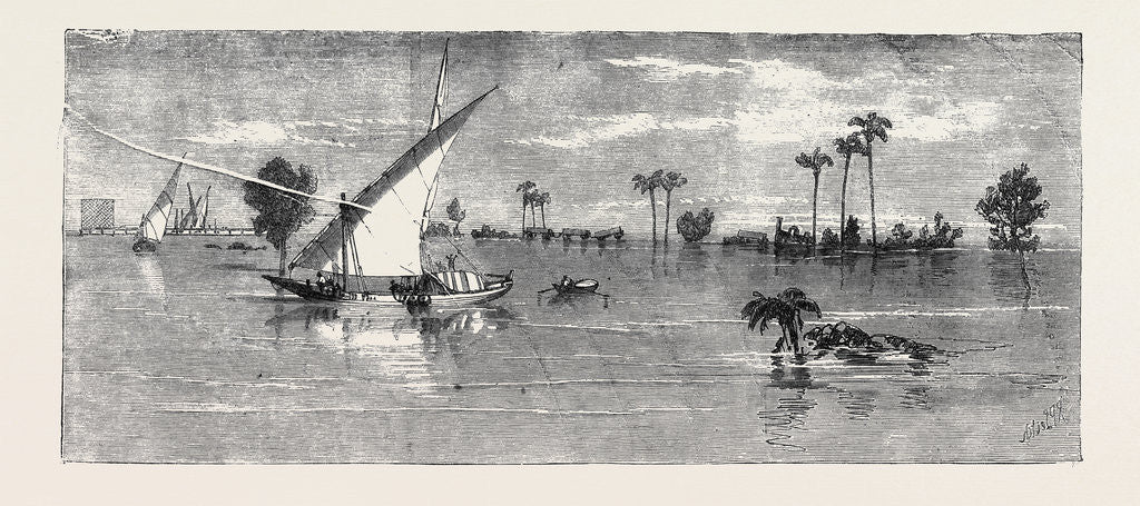 Detail of View below Kafr Zayat Showing the Railway Bridge and Train Off the Line Inundation of the Nile by Anonymous