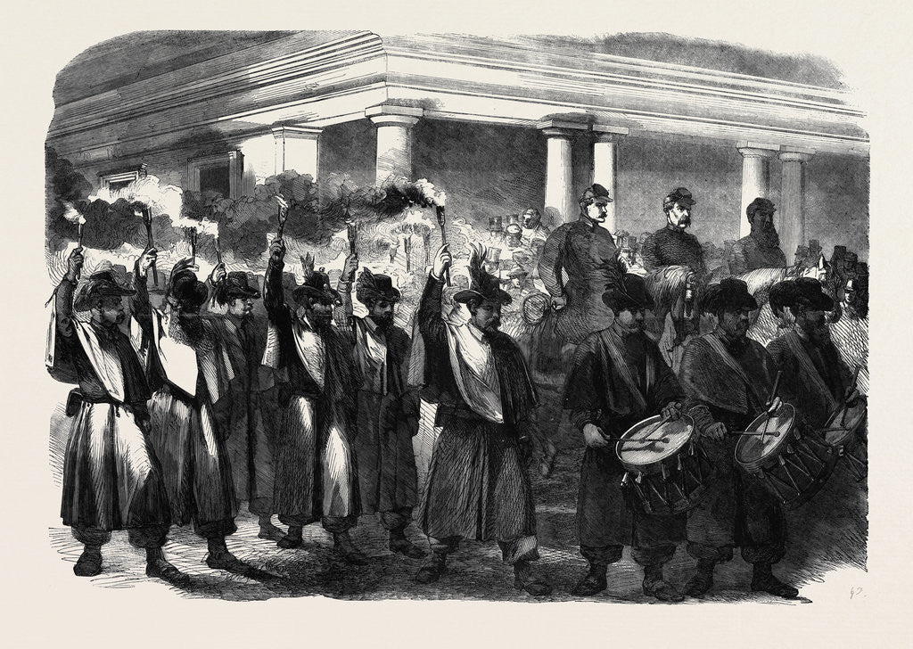 Detail of The Civil War in America: Torchlight Procession of General Blenker's Brigade at Washington by Anonymous