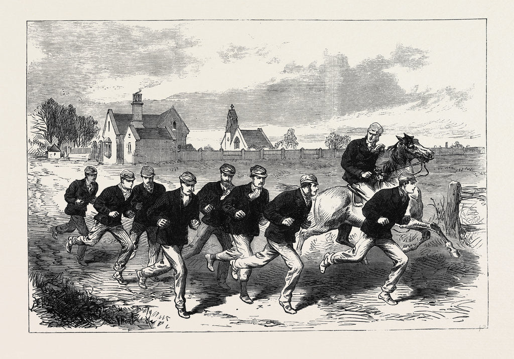 Detail of The Oxford and Cambridge Boat Race: The Cambridge Crew Training on Barnes Common 1868 by Anonymous