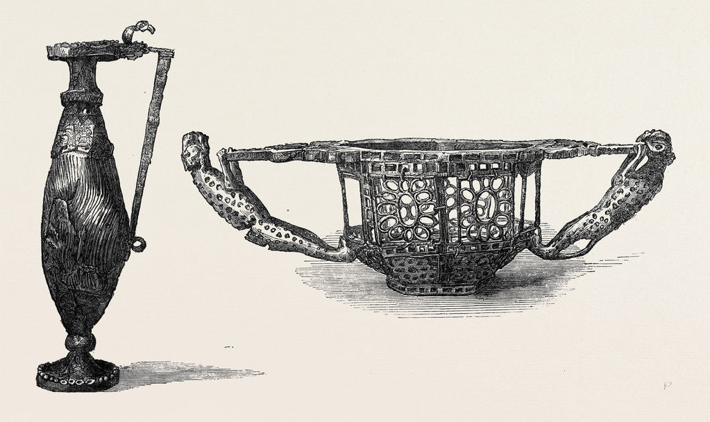Detail of Gold Ewer or Wine Jug (Dacian 5th Century) Left Bowl or Basket with Tiger Handles (Dacian 5th Century) Right 1868 by Anonymous