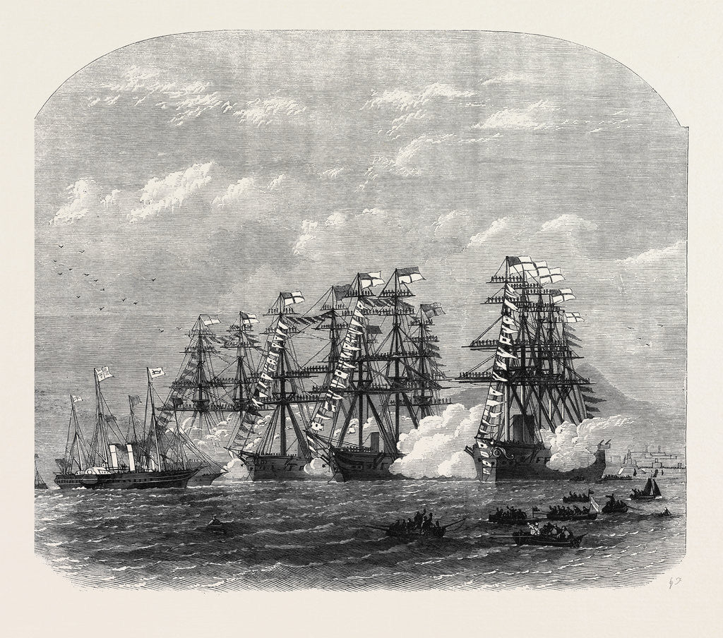 Detail of Visit of the Prince and Princess of Wales to Ireland: The Ironclad Squadron Saluting the Royal Yacht in Dublin Bay 1868 by Anonymous