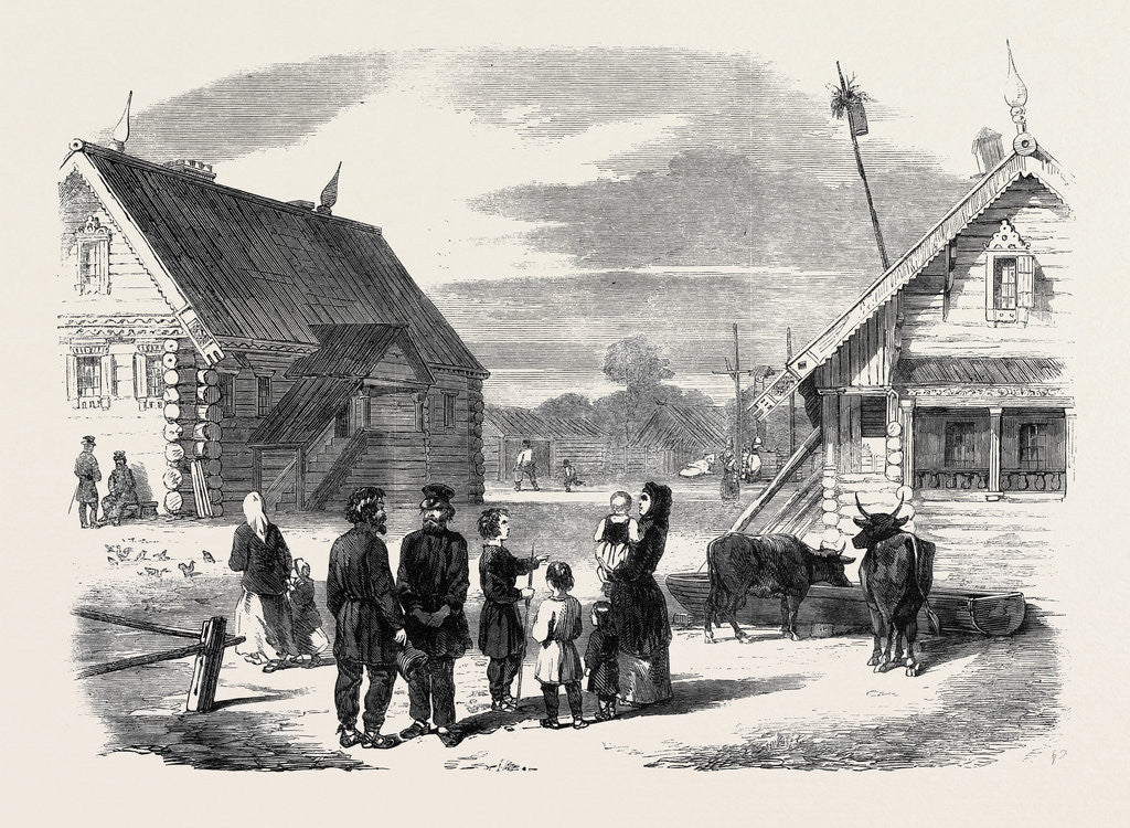 Detail of Group of Russian Serfs and Village of Goumnist Between Kostroma and Yaroslav by Anonymous