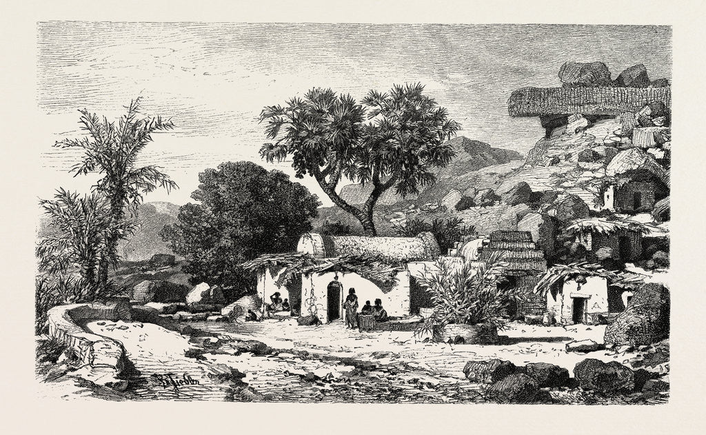 Detail of Village Near Assouan, Egypt, Engraving 1879 by Anonymous