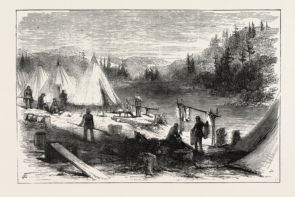 Detail of The Red River Expedition: Camp of 60th Rifles, Kaministiquia River, 1870, Canada by Anonymous