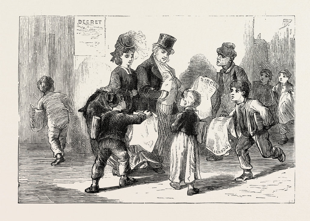 Detail of Life in Tours, France: Selling Paris Papers, 1870 by Anonymous