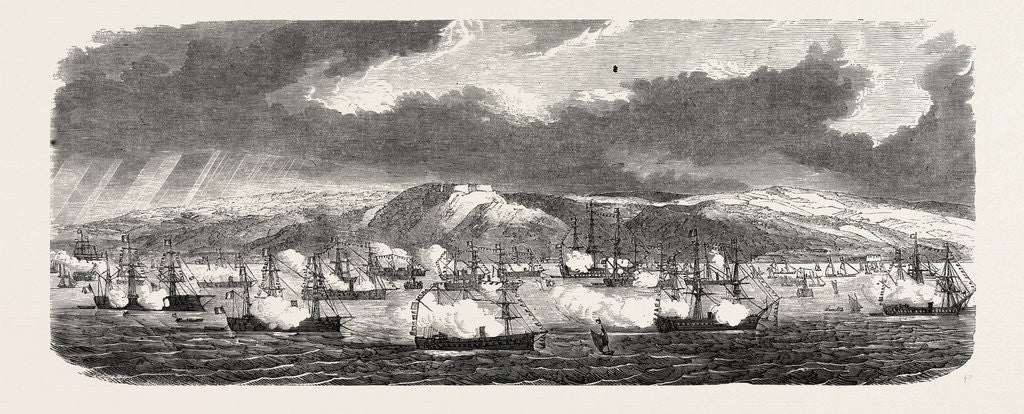 Detail of The French and British Fleets at Cherbourg, France: Sunrise in the Roadstead, Cherbourg: View of the Earthworks, the French Fleet Saluting, 1865 by Anonymous