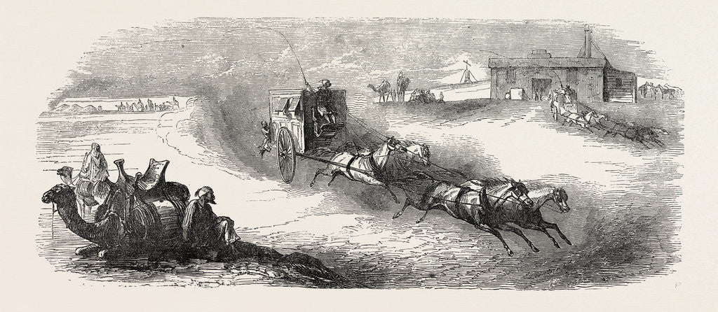 Detail of The Suez Railway: Coach Service in the Egyptian Desert, 1857 by Anonymous
