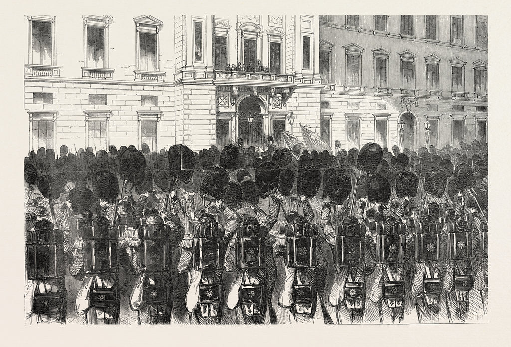 Detail of Farewell of the First Batallion of Scots Fusilier Guards at Buckingham Palace, London, 1854 by Anonymous