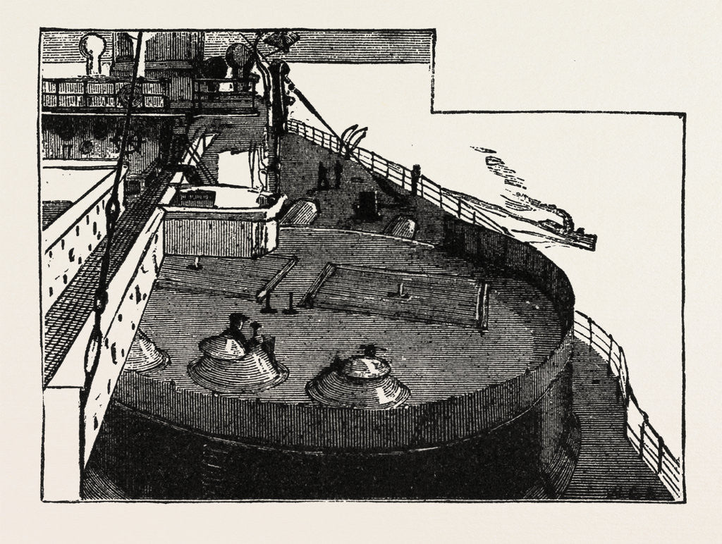 Detail of The New War Ship of the British Navy, H.M.S. Inflexible: Looking Over the Turret from the Fore Bridge: Sighting the Guns from the Manholes in the Turret, 1882 by Anonymous