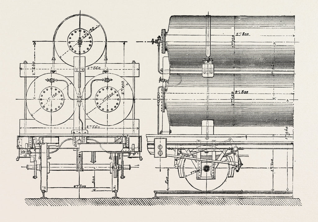 Detail of Compressed Oil Gas for Lighting Cars, Steamboats, and Buoys: Car Transporting Compressed Gas, 1882 by Anonymous