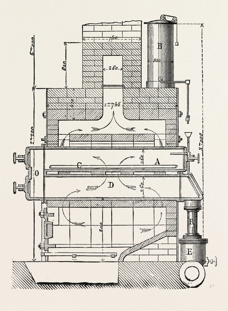 Detail of Compressed Oil Gas for Lighting Cars, Steamboats, and Buoys: Section a Furnace, 1882 by Anonymous