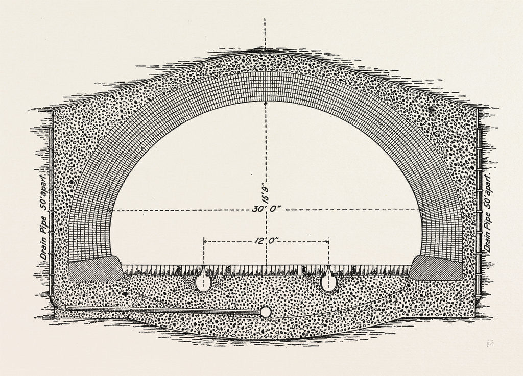 Detail of Cable Railway Tunnel Under River Near Van Buren Street, Chicago, 1890: Section Under Railway Tracks by Anonymous