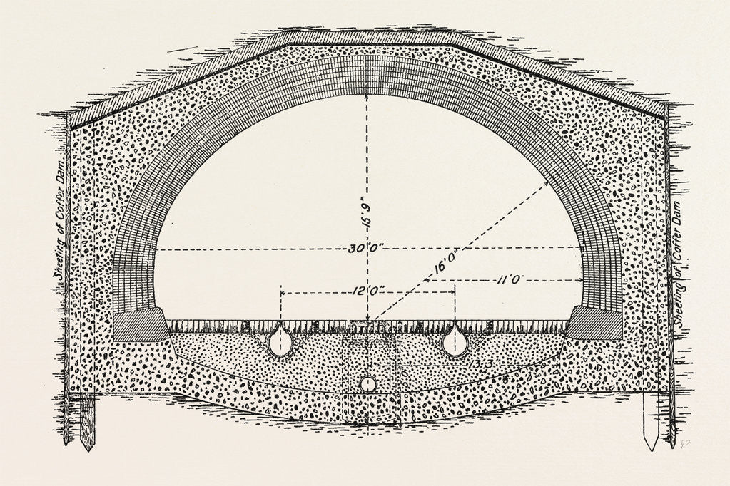 Detail of Cable Railway Tunnel Under River Near Van Buren Street, Chicago, 1890: Section Under River by Anonymous