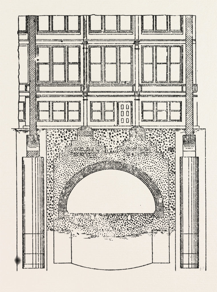 Detail of Cable Railway Tunnel Under River Near Van Buren Street, Chicago, 1890: Section Showing Foundations for Columns in Buildings by Anonymous