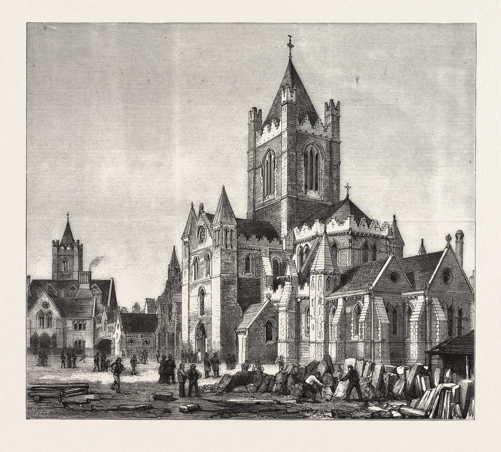 Detail of The Restoration of Christ Church Cathedral, Dublin, Ireland, View of the Exterior and the Synod House by Anonymous
