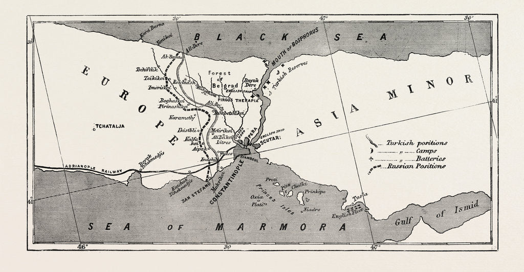 Detail of Relative Positions of the Russian and Turkish Forces, and of the British Fleet Before Constantinople, Istanbul by Anonymous