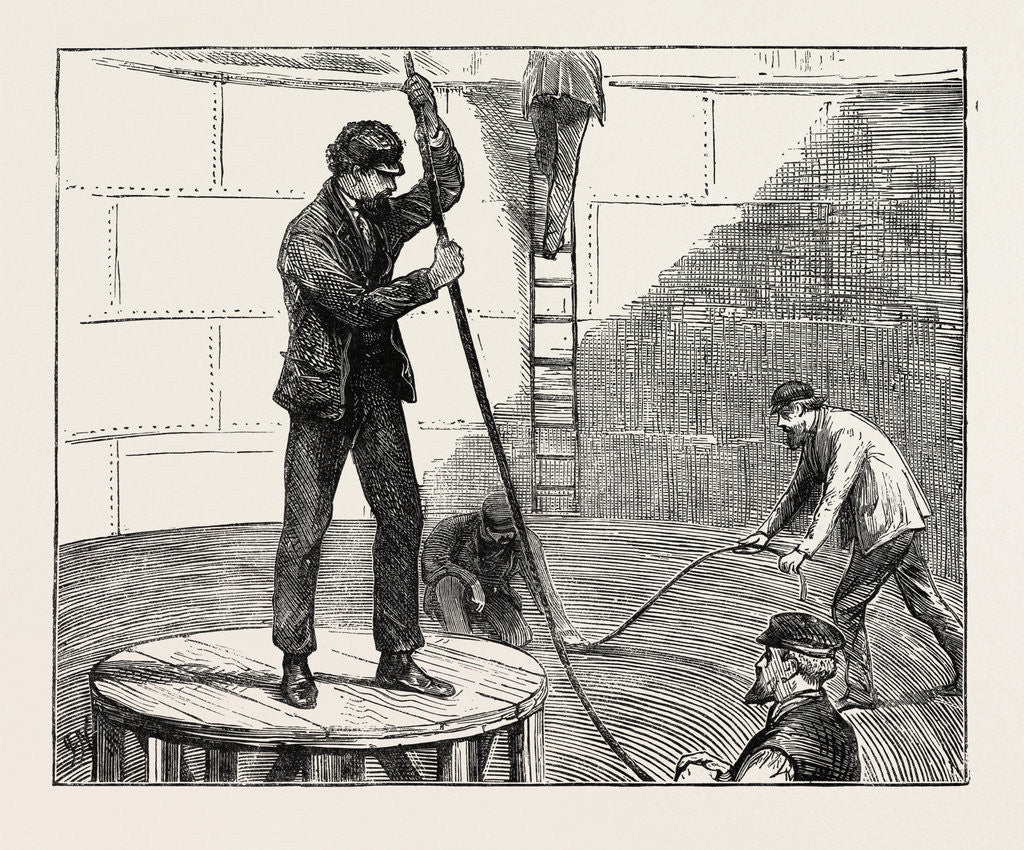 Detail of Manufacturing an Electric Telegraph Cable: Coiling Down the Cable in the Tank, 1873 by Anonymous