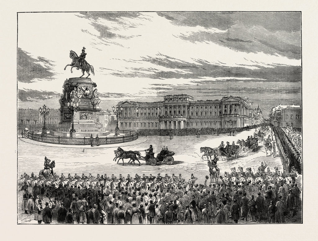 Detail of Visit of the Emperor of Germany to St. Petersburg, Russia: The Emperor and the Czar Passing the Nicholay Place, 1873 by Anonymous