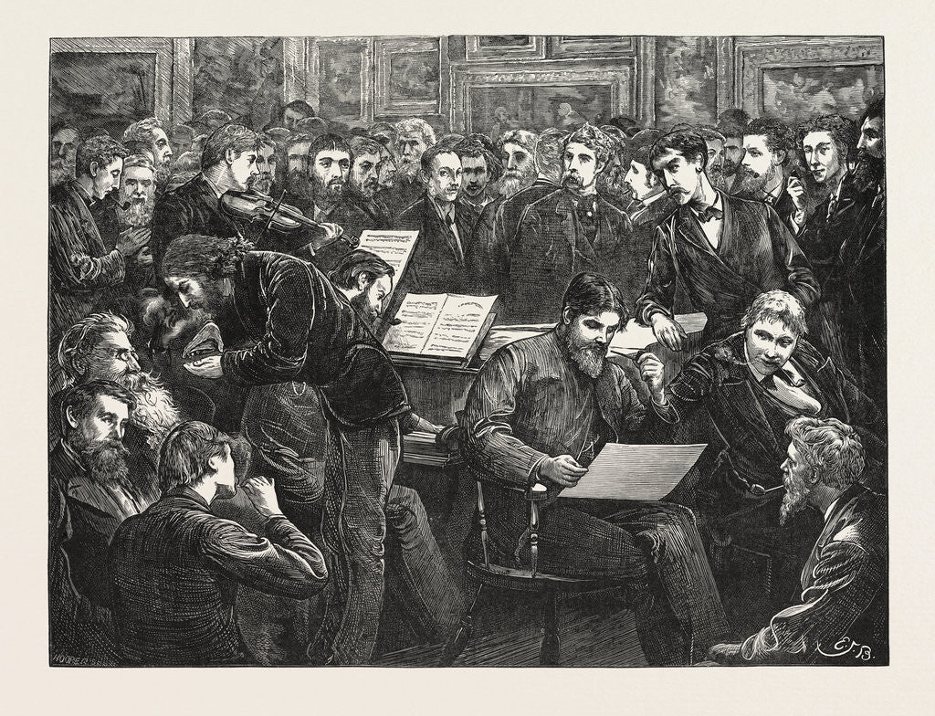 Detail of An Artists' Soiree: A Sketch at the Hogarth Club, UK, 1873 by Anonymous