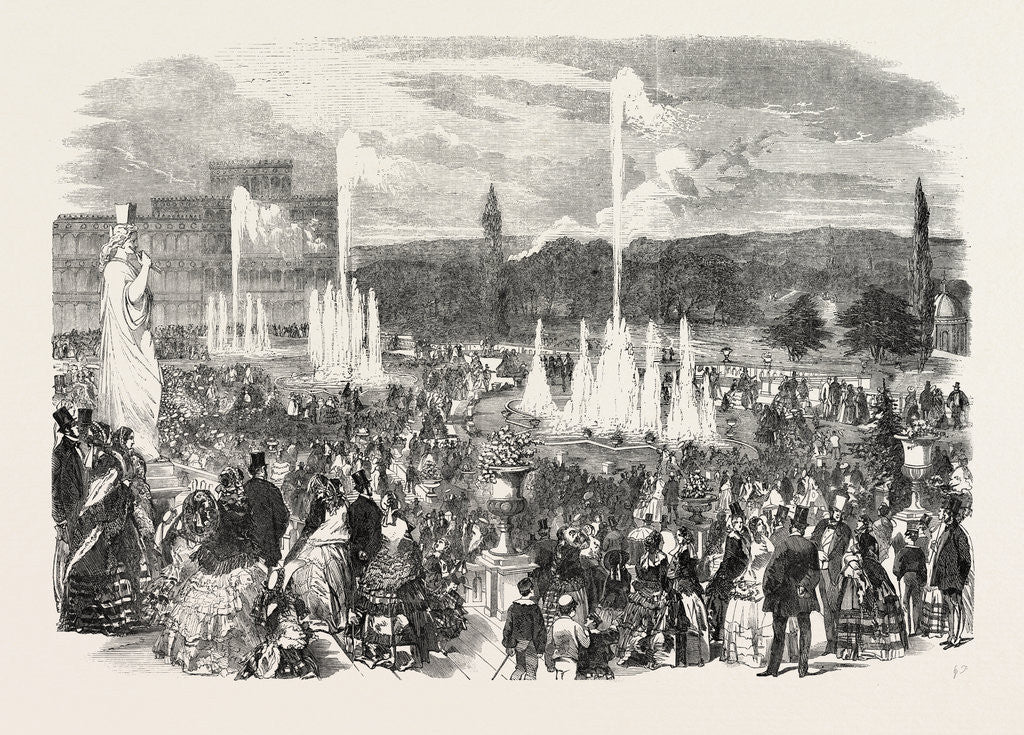 Detail of The First Display of the Fountains on the Upper Terrace of the Crystal Palace, London, 1855 by Anonymous