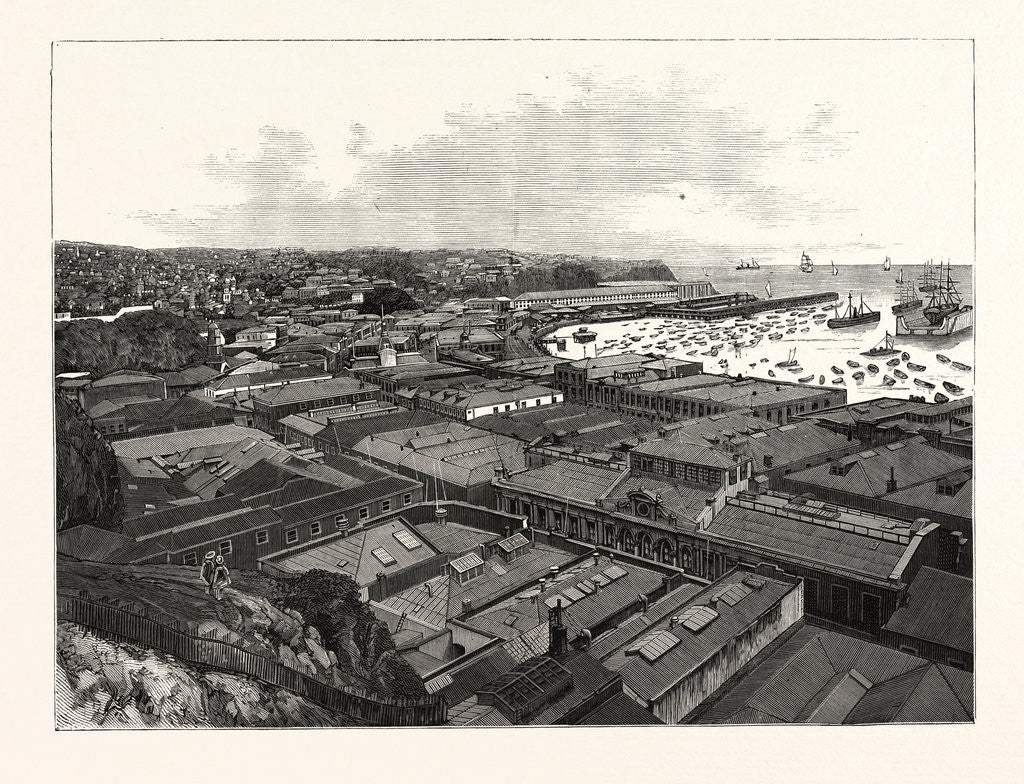 Detail of Chile: The Port of Valparaiso Showing the Custom Houses Dry Floating Dock and Business Portion of the City by Anonymous